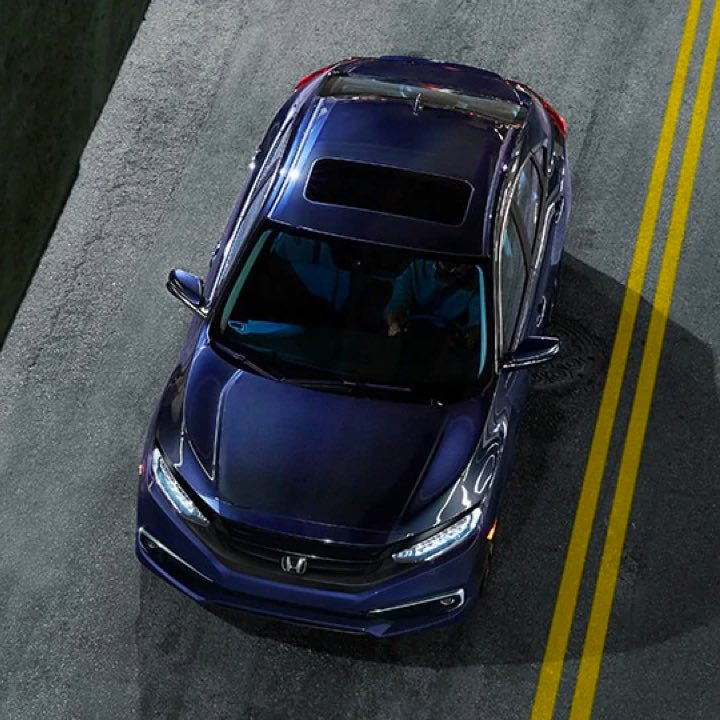 Overhead view of blue Civic